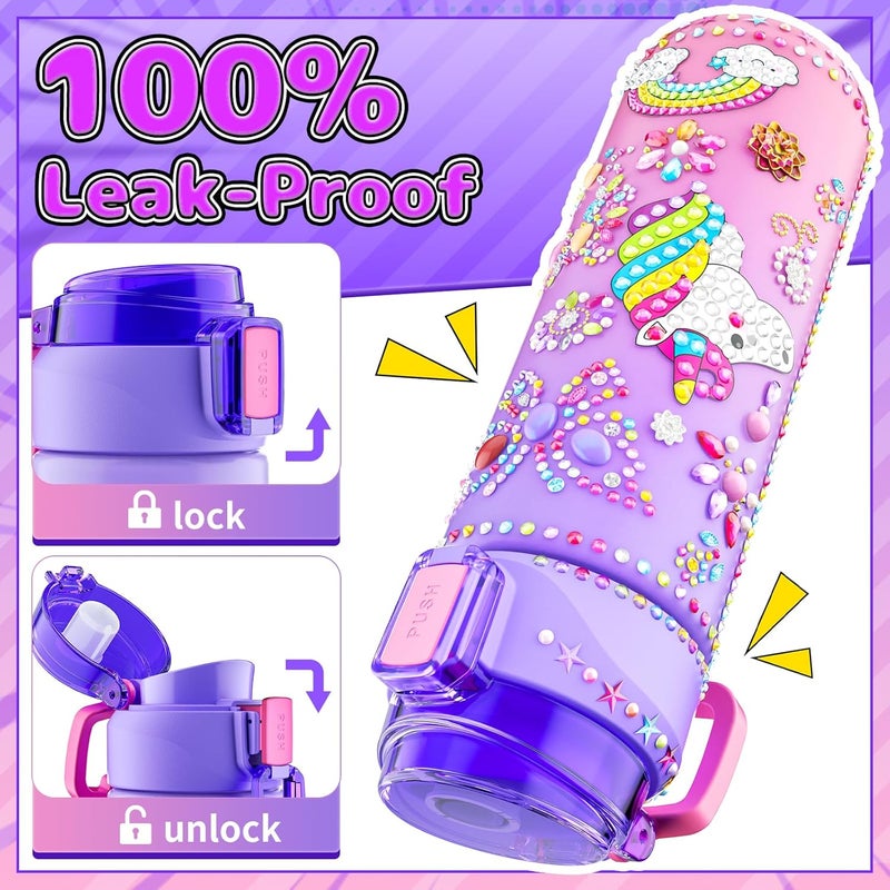 BOOH Decorate Your Own Water Bottle Kits for Girls Age 4-12, Unicorn Toys for Girls Age 4-6 Painting Crafts Kit, Clay Beads Bracelet Making Kit, Birthday Gifts Toys for Ages 6-12 (Unicorn) - Image 3